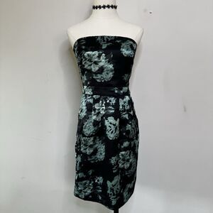 Y2K Aqua Black Floral Satin Mini Dress Strapless Indie Sleaze Glam Fairy Baby 2